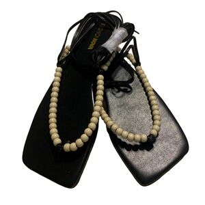 NWOT Square Toe Lace Up Bead Thong Sandal